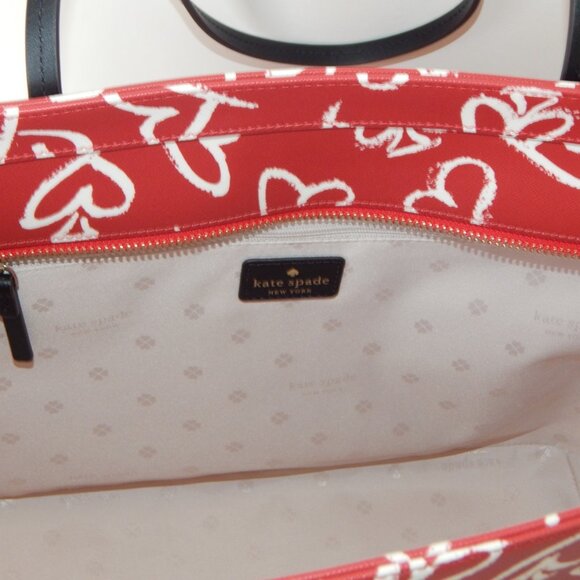 Kate Spade Margareta Shore Street Lipstick Hearts Large Top Zip Tote Bag Red NWT - Picture 9 of 10